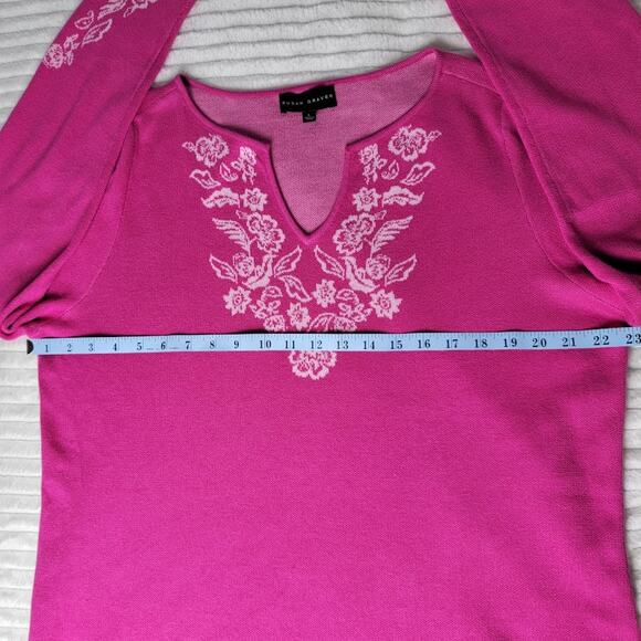 Susan Graver Women’s L Pink Floral Embroidered Knit Sweater Pullover Long Sleeve - Picture 6 of 10